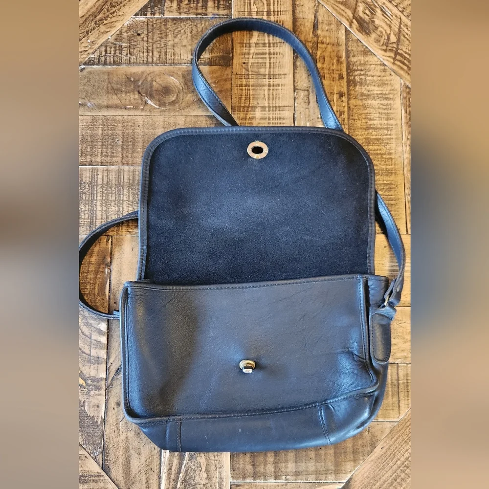 Vintage High Art Leather New York Saddle Bag Blue Grey Crossbody - Picture 8 of 13